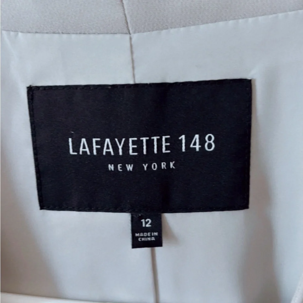 Lafayette 148 New York Open Blazer Jacket Collarless Zippered Pockets Gray 12 - Picture 3 of 5